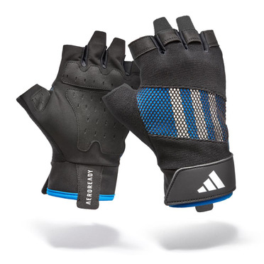 Перчатки для фитнеса Adidas черные с сине-белым логотипом размер M в интернет-магазине VersusBox.ru