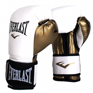 Боксерские перчатки Everlast тренировочные Powerlock Pu бело-золотые в интернет-магазине VersusBox.ru