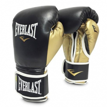 Боксерские перчатки Everlast тренировочные Powerlock Pu черно-золотые в интернет-магазине VersusBox.ru