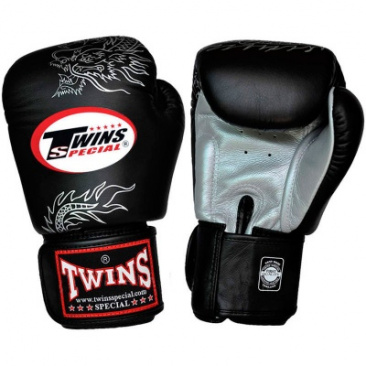 Перчатки  боксерские Twins Fancy FBGV-6 черно-серебрянные в интернет-магазине VersusBox.ru