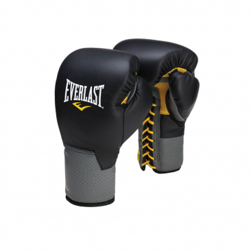 Боксерские перчатки Everlast тренировочные на шнуровке Pro Leather Laced черные в интернет-магазине VersusBox.ru