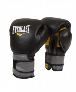Боксерские перчатки Everlast тренировочные на липучке Pro Leather Strap черные в интернет-магазине VersusBox.ru