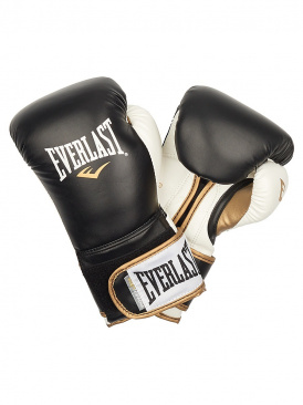 Боксерские перчатки Everlast тренировочные Powerlock Pu черно-белые в интернет-магазине VersusBox.ru