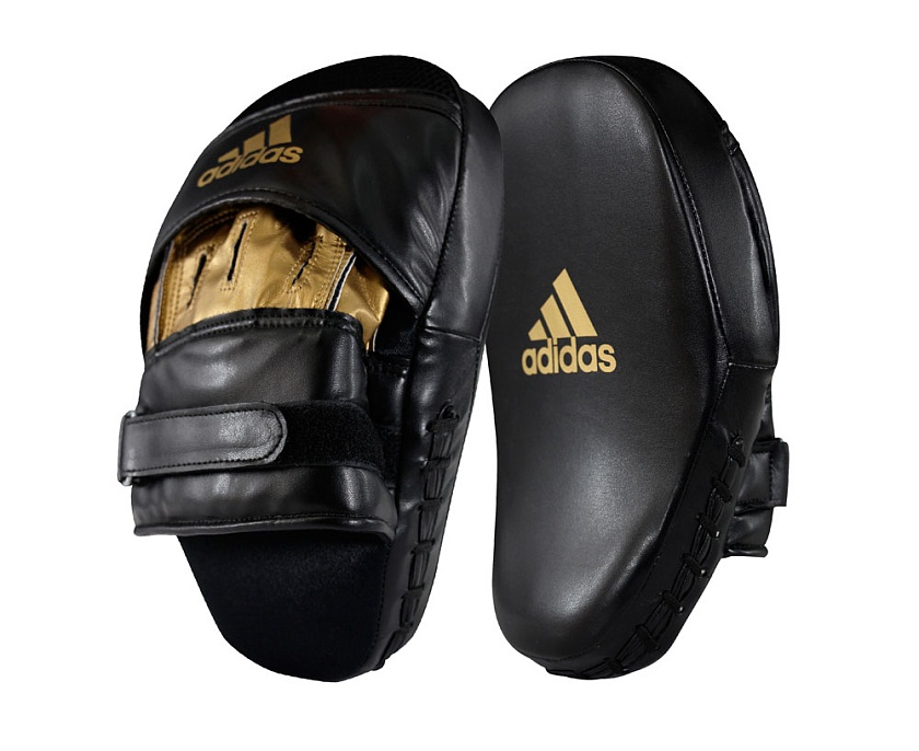 Лапы adidas Training Curved Focus Mitt Short черно-золотые в интернет-магазине VersusBox.ru