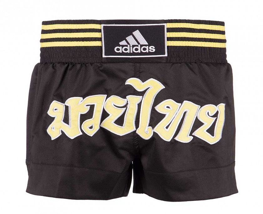 Шорты для тайского бокса  Adidas Thai Boxing Short Micro Diamond черно-желтые в интернет-магазине VersusBox.ru