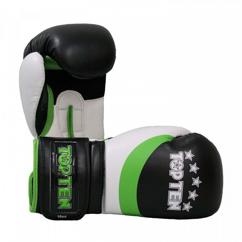 Купить top ten боксерские тренировочные перчатки черно- зеленые stripe boxing по цене 6 990 ₽ в магазине VersusBox.ru