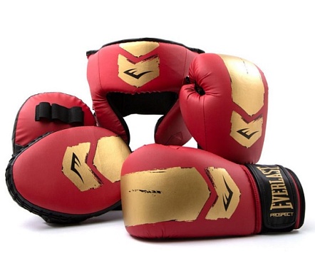Набор детский Prospect 2 Boxing (боксерские перчатки, лапы, шлем) красно-золотистый в интернет-магазине VersusBox.ru