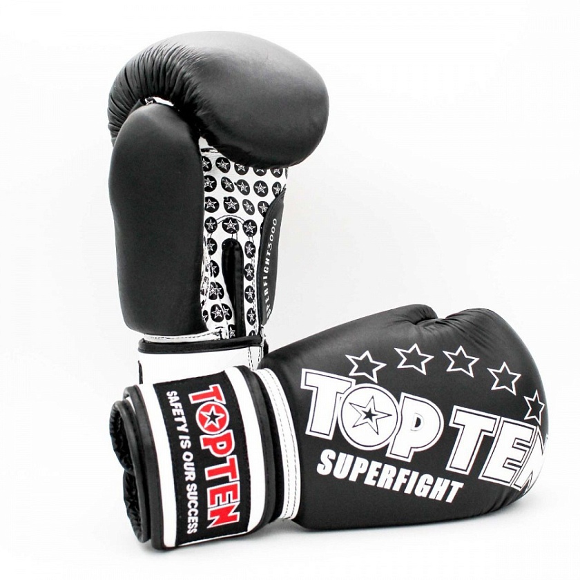 Купить top ten боксерские тренировочные перчатки черные superfight по цене 9 990 ₽ в магазине VersusBox.ru