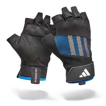 Перчатки для фитнеса Adidas черные с сине-белым логотипом размер S в интернет-магазине VersusBox.ru